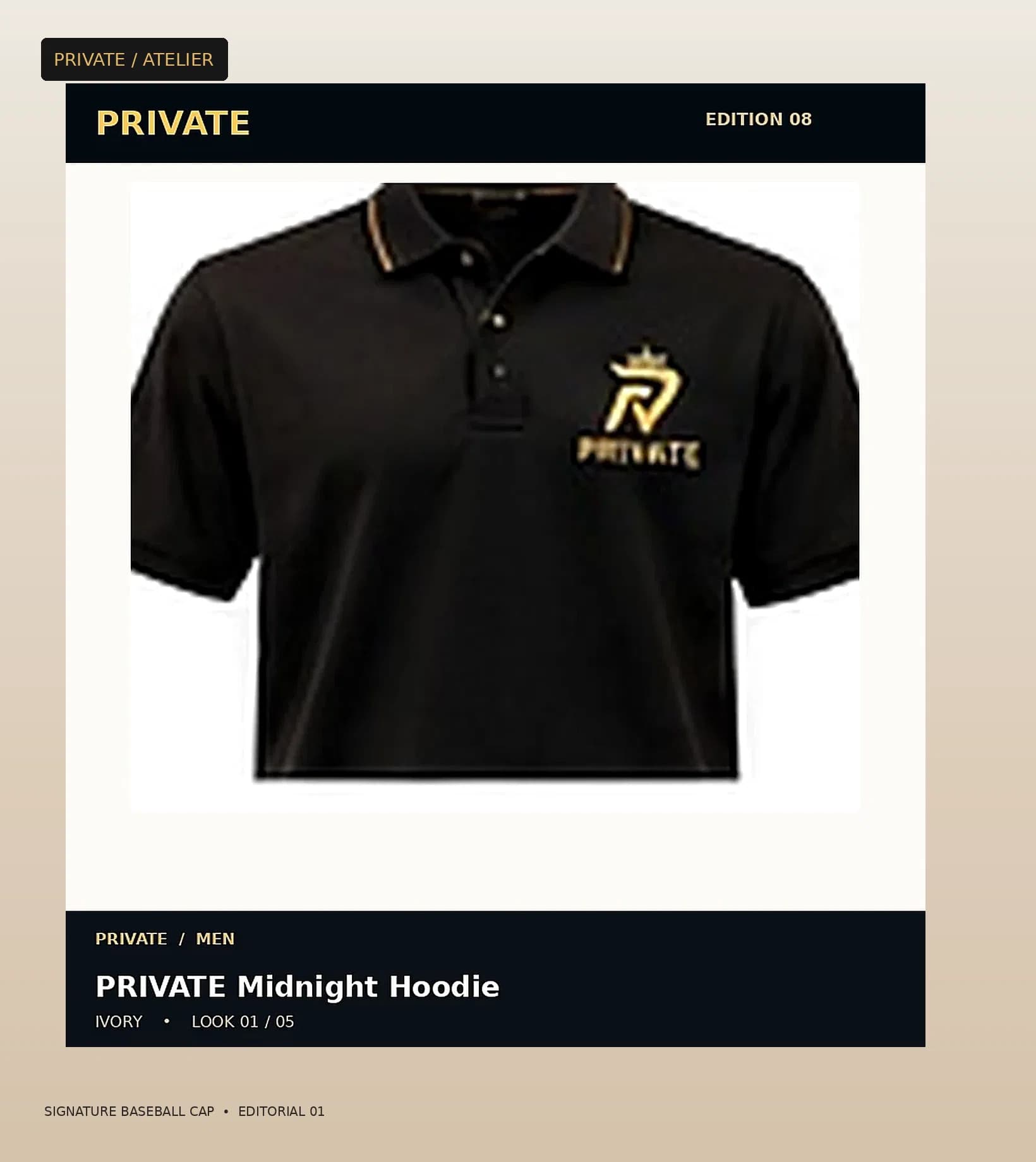 PRIVATE Signature Baseball Cap — editorial view 1