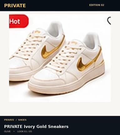 PRIVATE Ivory Gold Sneakers, view 1