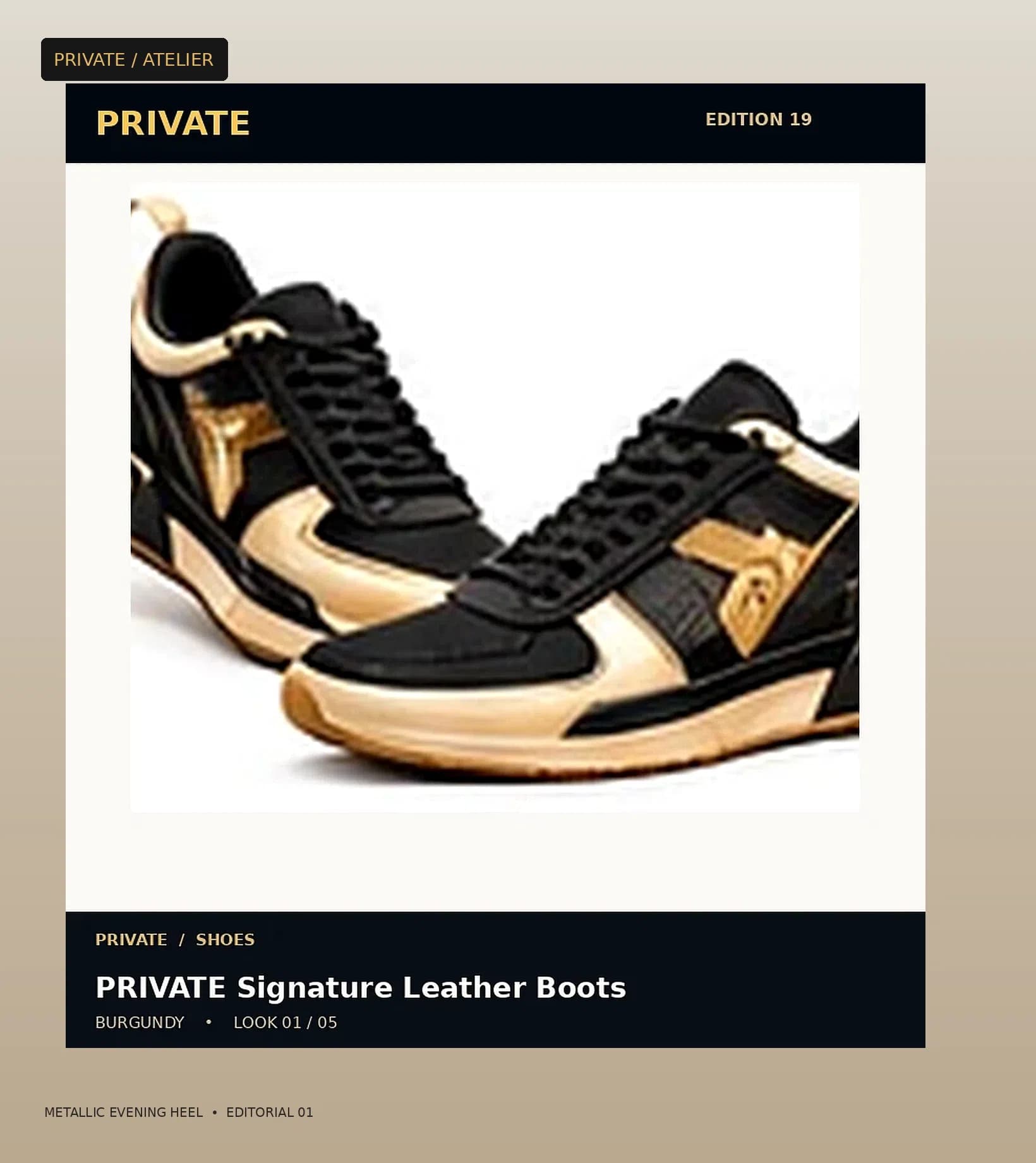 PRIVATE Metallic Evening Heel — editorial view 1